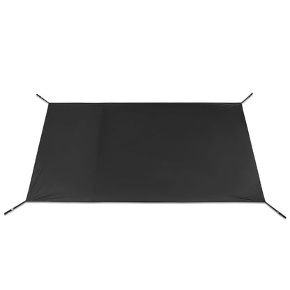 Black camping tarp with ropes on a white background