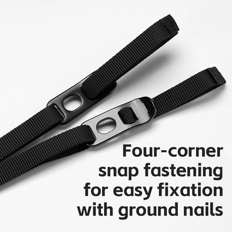 Black straps with four-corner snap fastening on a white background