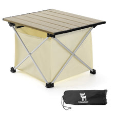 Portable folding table with carrying bag on a white background