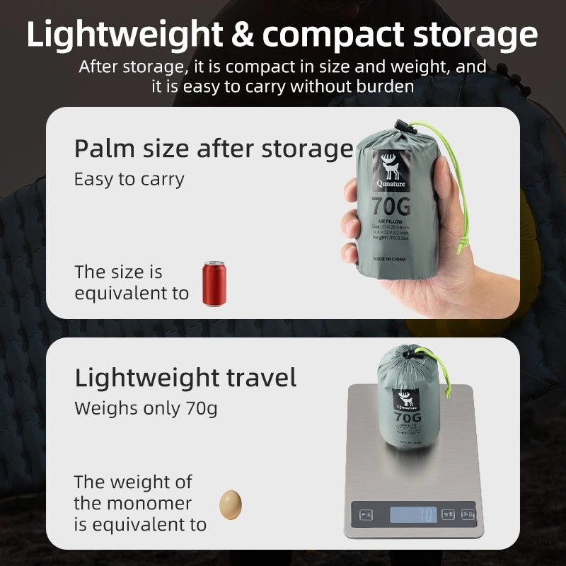 This ultra-light camping pillow can be compressed to the size of a can of soda, making it easy to carry. It weighs only 70g, which is equivalent to the weight of an egg.