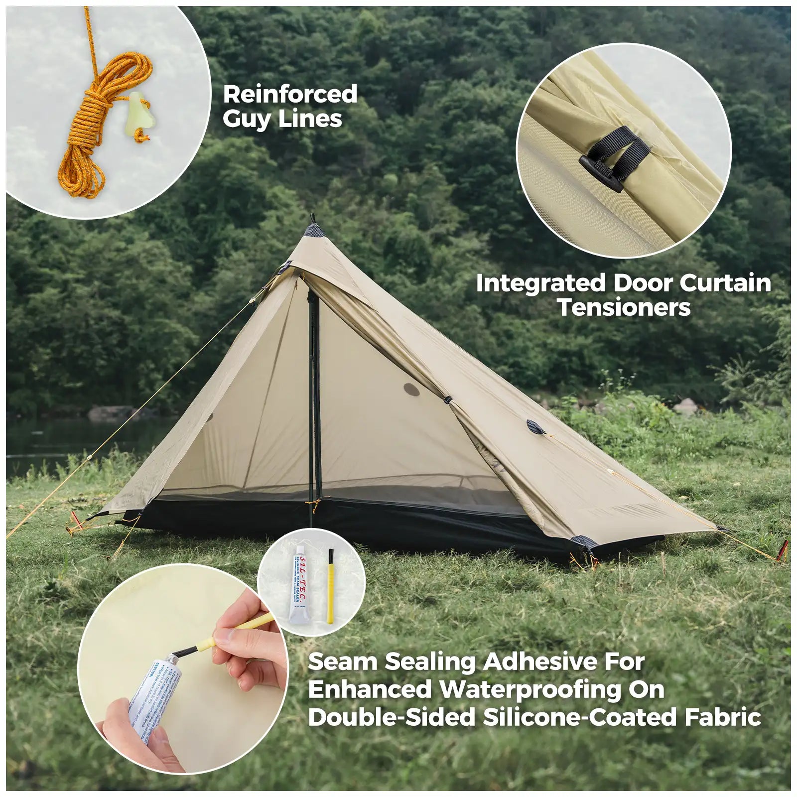 An offwhite outdoor camping lightweight tent with detailed design and fine workmanship
