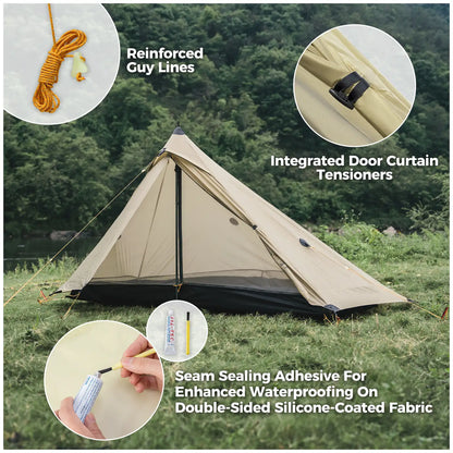 An offwhite outdoor camping lightweight tent with detailed design and fine workmanship