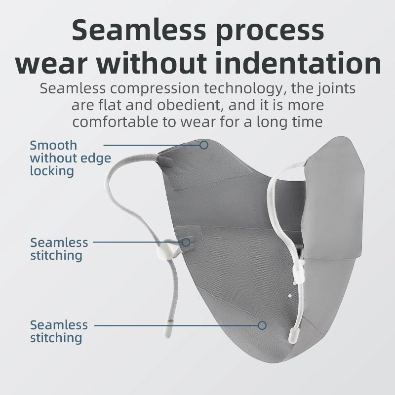 Gray compression garment with text highlighting features on a light gray background