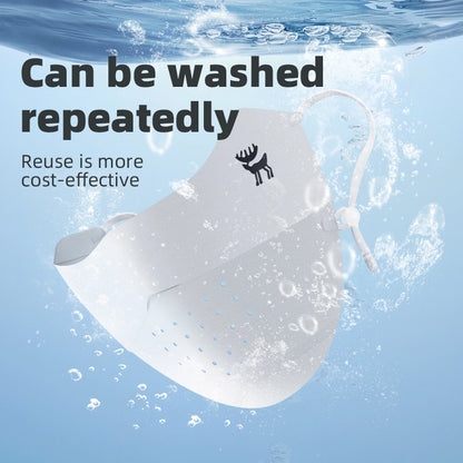 Reusable product with a deer logo submerged in water, text about reusability and cost-effectiveness.