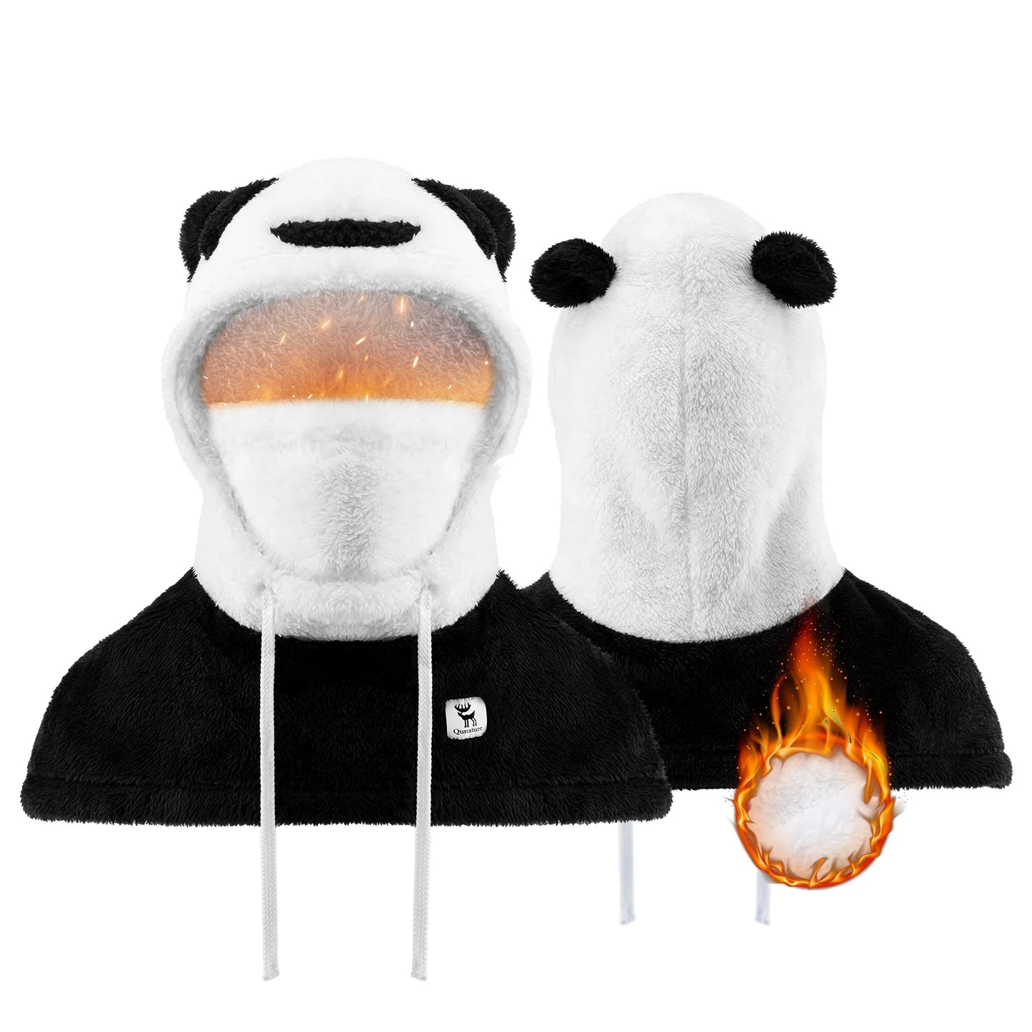 Two panda-themed hoodies with flame designs on a white background