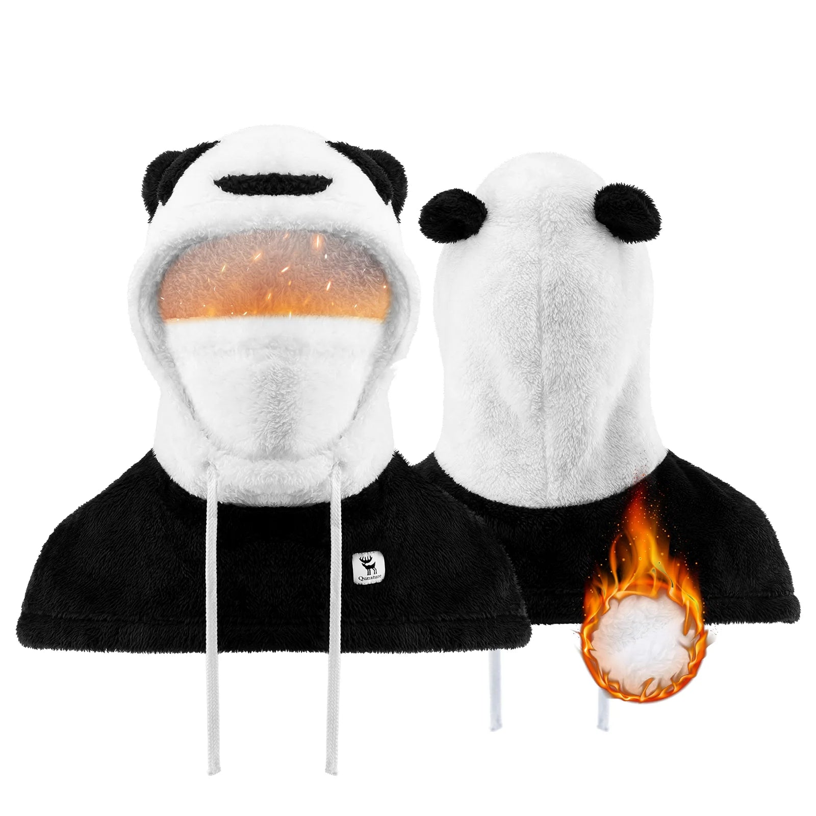 Two panda-themed hoodies with flame designs on a white background