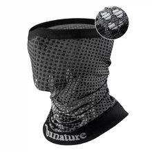 Black and gray patterned neck gaiter with 'Qunature' branding on a white background