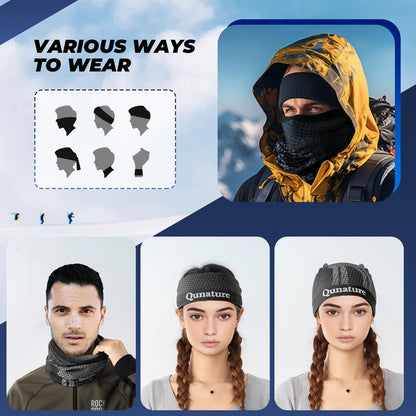 Scarf and headwear display with 'Various Ways to Wear' text and product images.