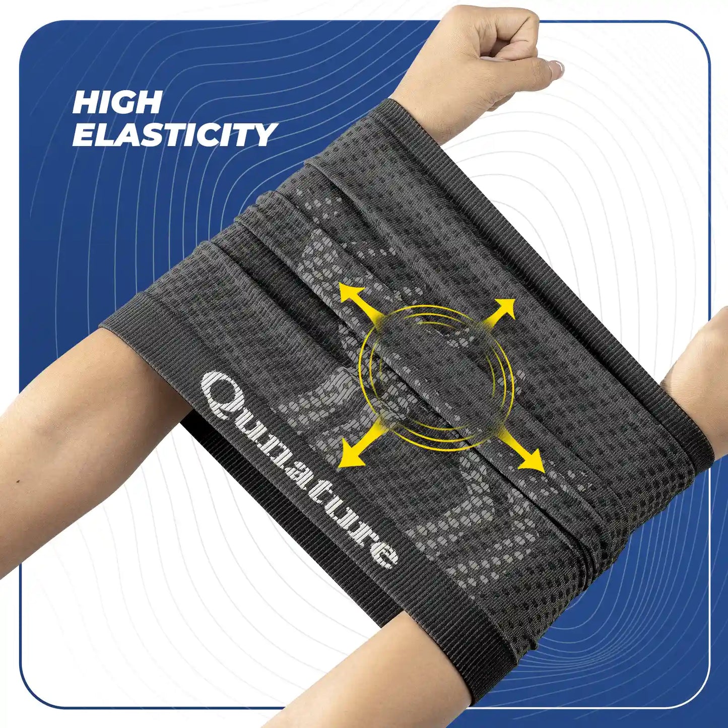 Black elastic bandage with 'Qunature' branding on a blue background