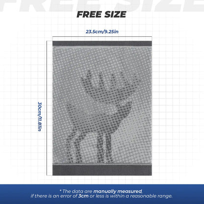 Measurement chart with grid lines and text indicating dimensions, featuring a deer illustration.