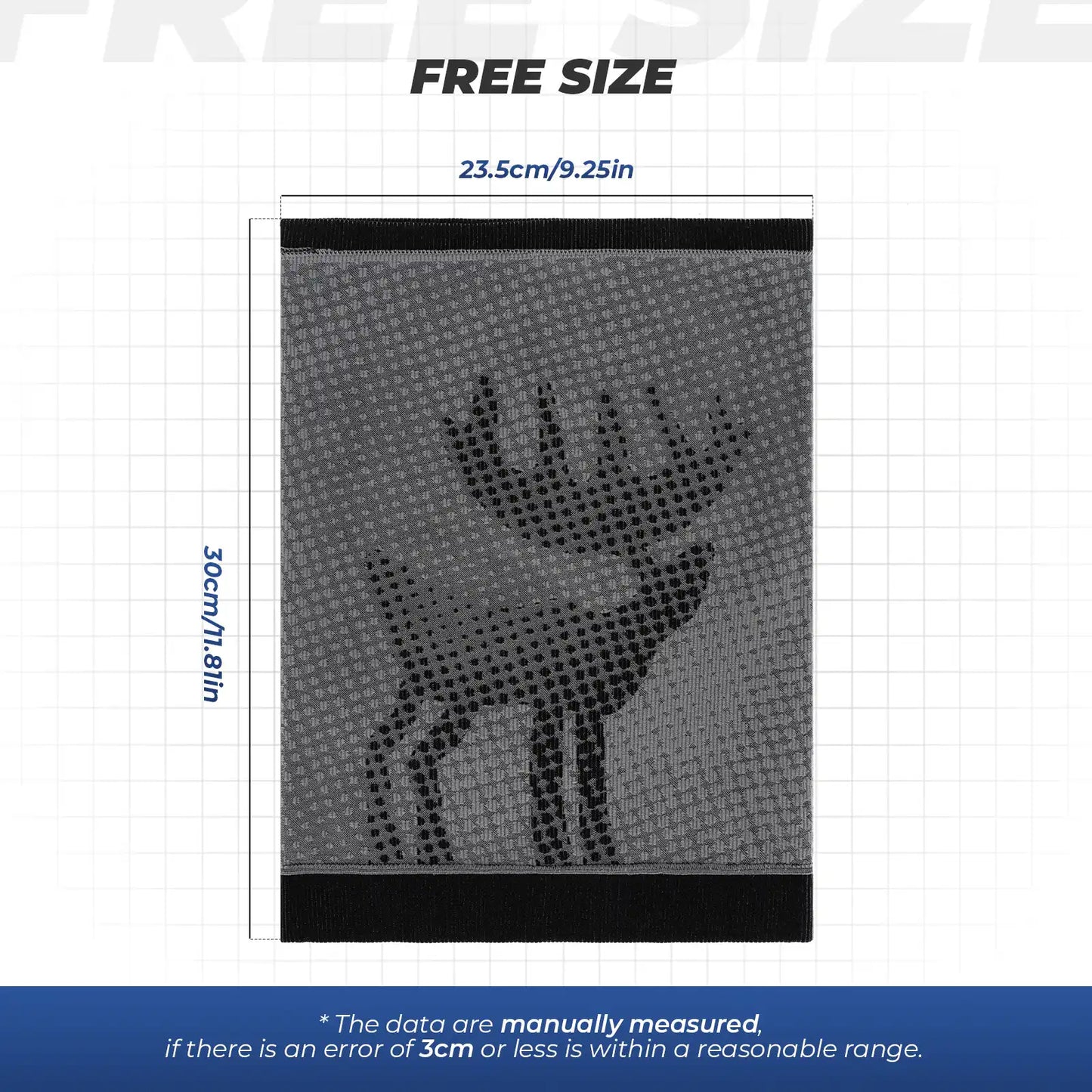 Textured fabric swatch with a deer pattern on a grid background, labeled 'Free Size'.