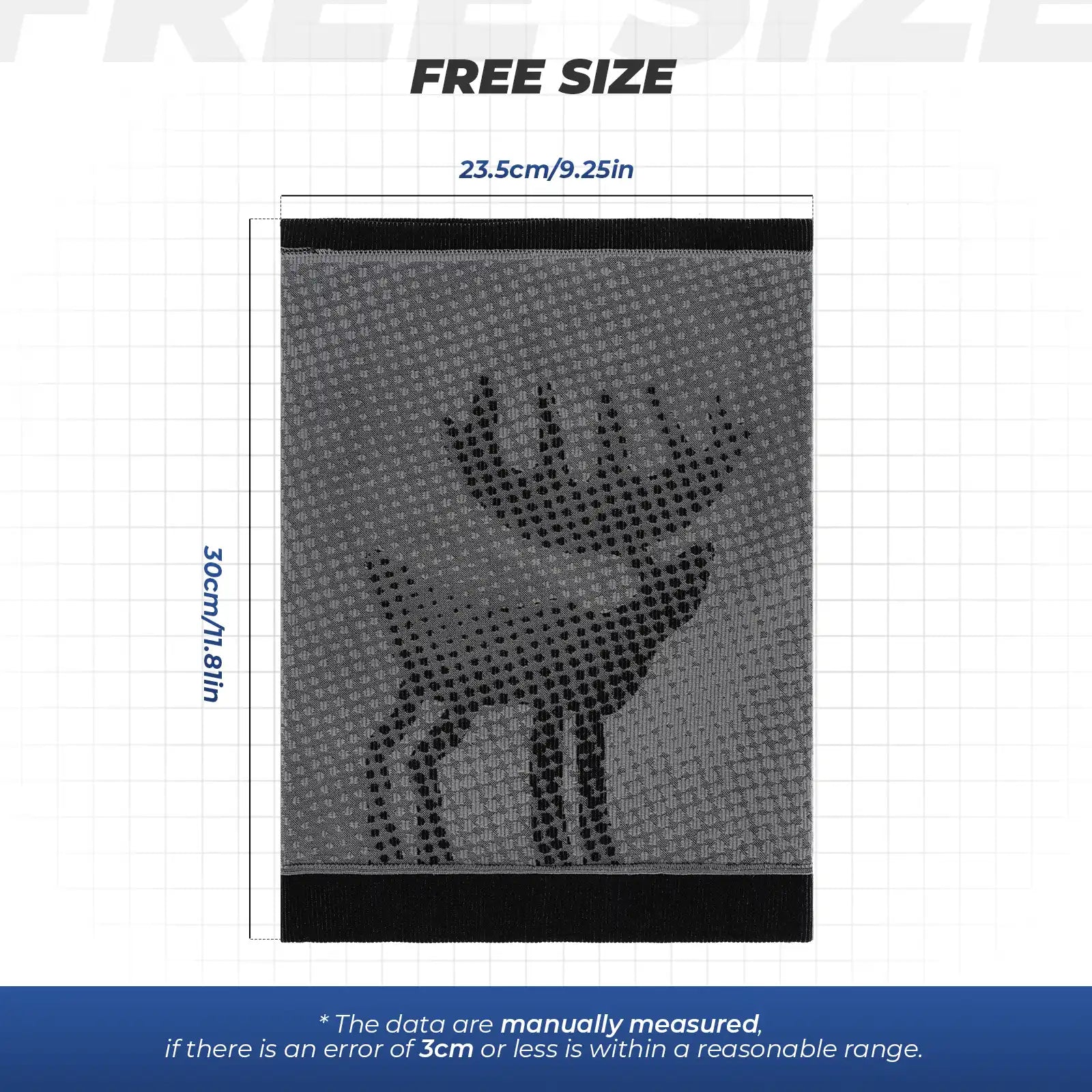 Textured fabric swatch with a deer pattern on a grid background, labeled 'Free Size'.