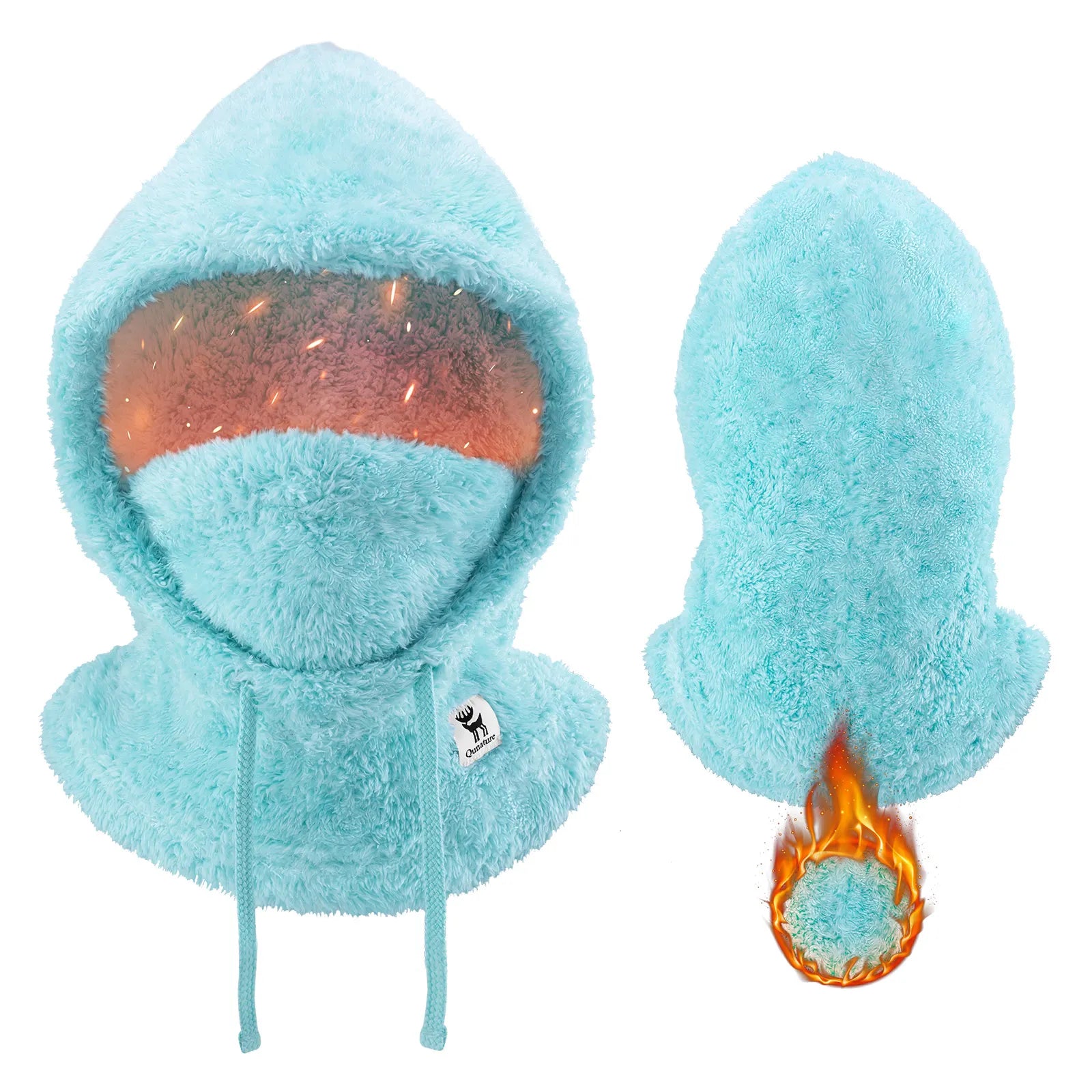 Green fleece hood with a brand logo on a white background