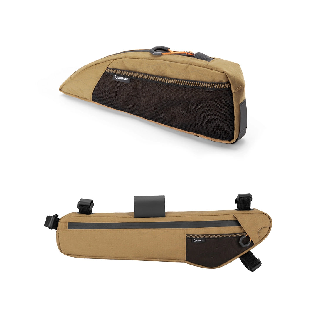 Two brown and black bags with 'Qunature' branding on a white background