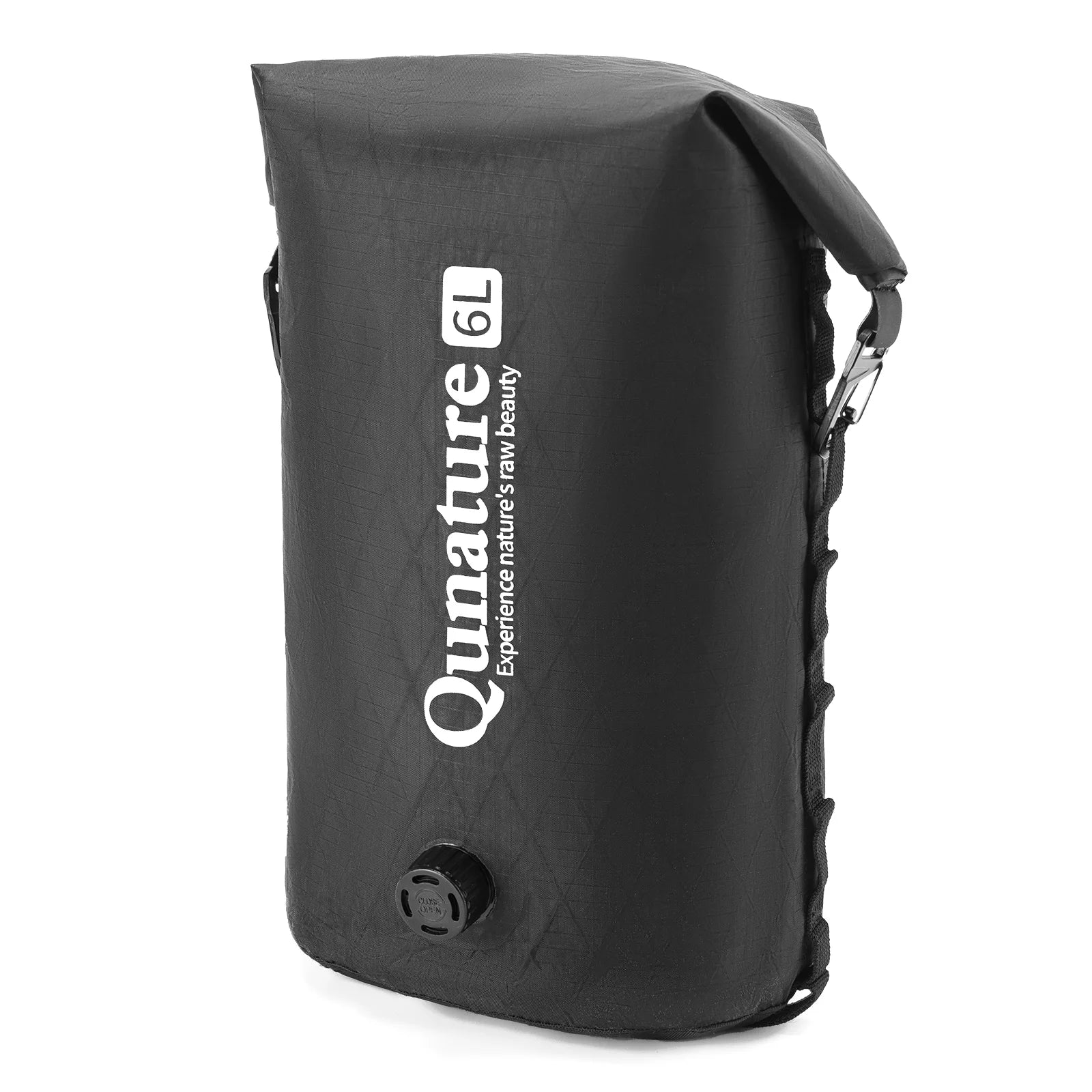 Black inflatable raft with Ournature logo on a white background