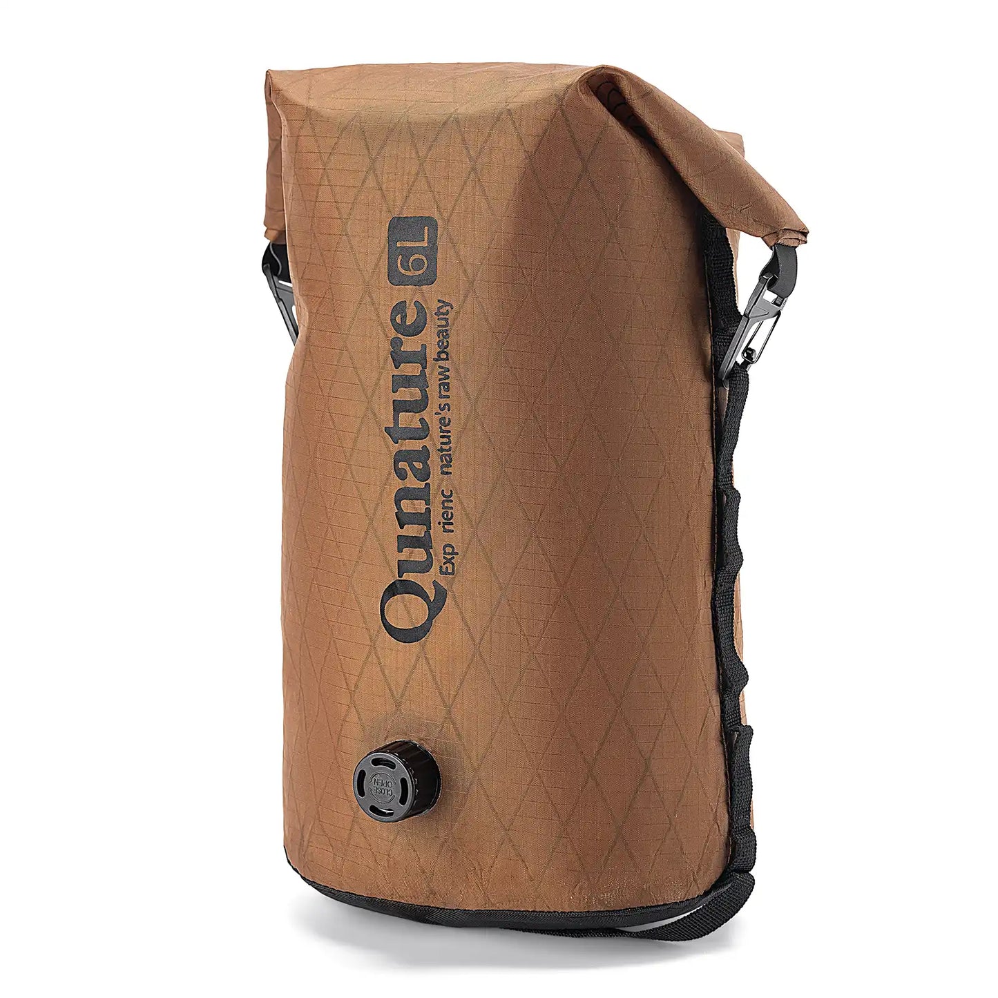Brown inflatable bag with 'Qunature' branding on a white background