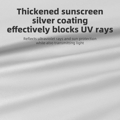 Text on a silver fabric background about thickened sunscreen with silver coating and UV ray blocking properties.