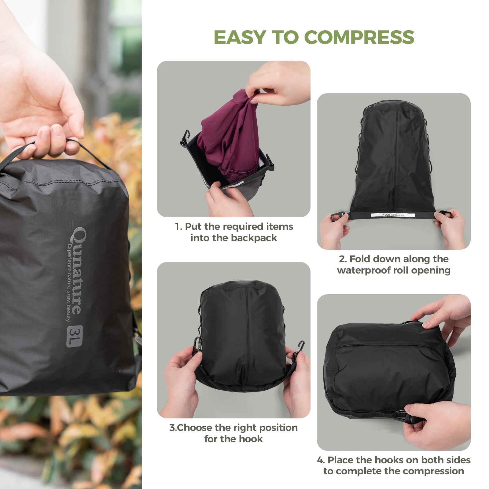 This waterproof bag can be easily folded and stored