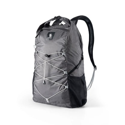 Black backpack with black accents on a white background