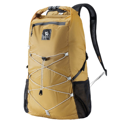 Yellow backpack with black accents on a white background
