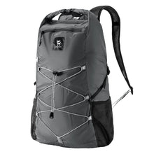 Gray backpack with black straps on a white background