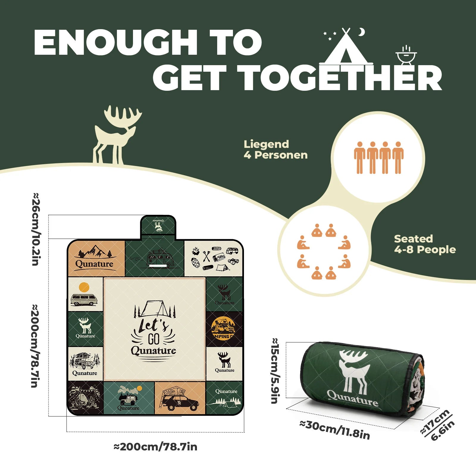 Product packaging with branding and dimensions on a green background