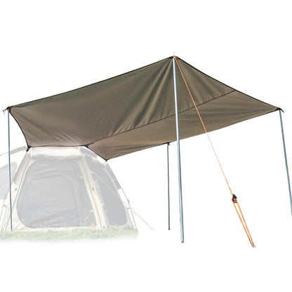 Camping canopy with a tent in the background on a white background