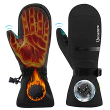 Black gloves with flame and water droplet designs on a white background, featuring the brand 'Qunature'.