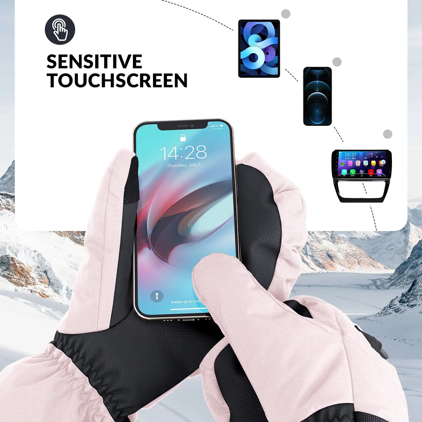 Windproof Waterproof Thermal Ski Gloves Double-Layer Insulation Touchscreen