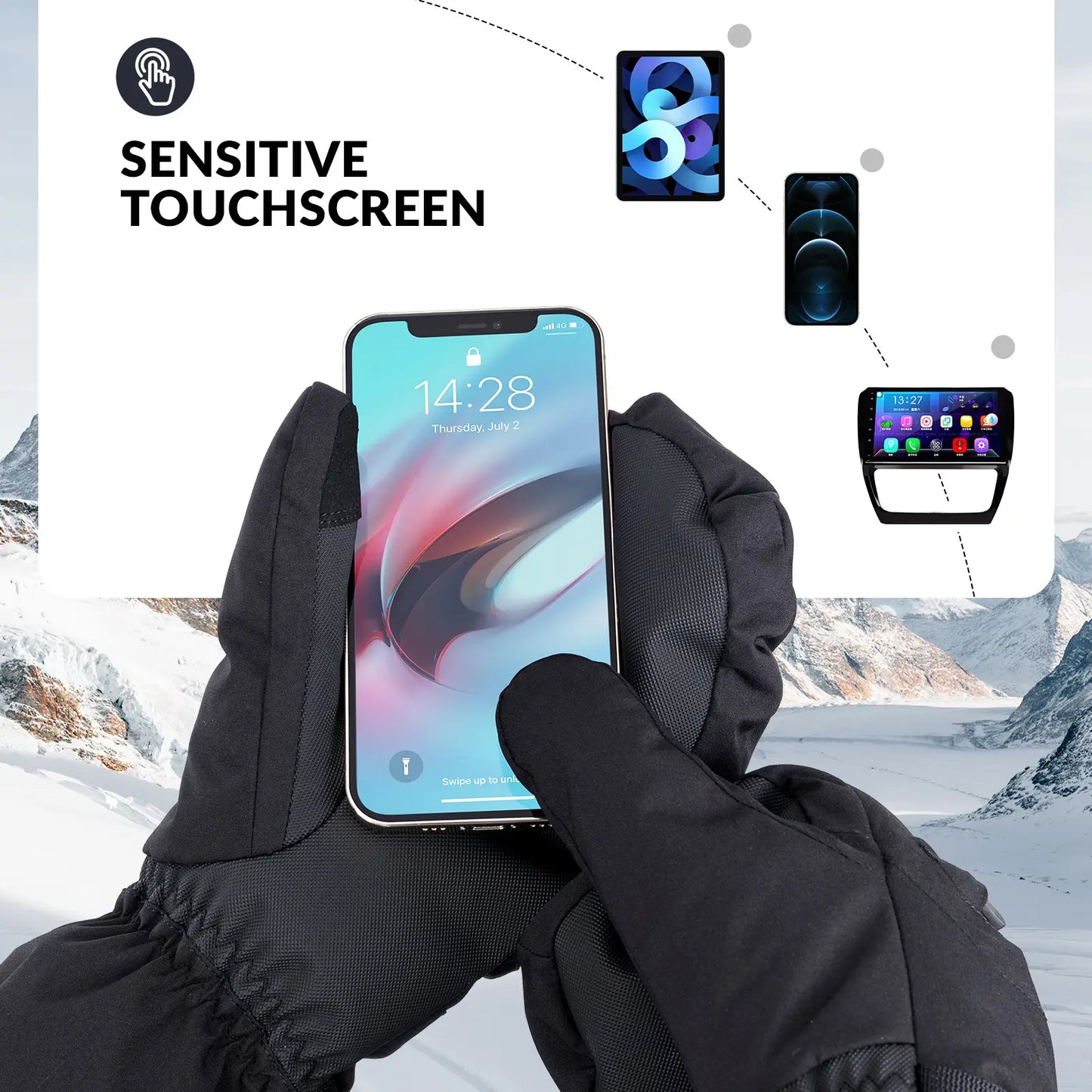 Windproof Waterproof Thermal Ski Gloves Double-Layer Insulation Touchscreen