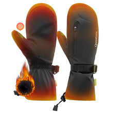 Pair of black and orange heated gloves with flame graphic on a white background, featuring the brand 'Quanature'.