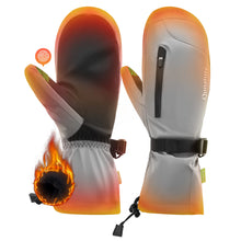 Pair of heated gloves with flame icon and 'Qunature' branding on a white background
