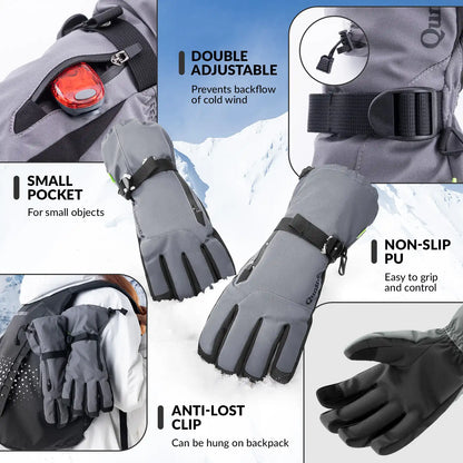 Gray gloves with features highlighted on a mountain background