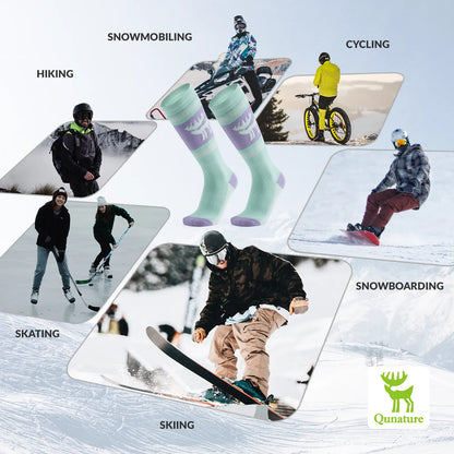 Collage of people engaging in winter sports with corresponding activities listed above each image.