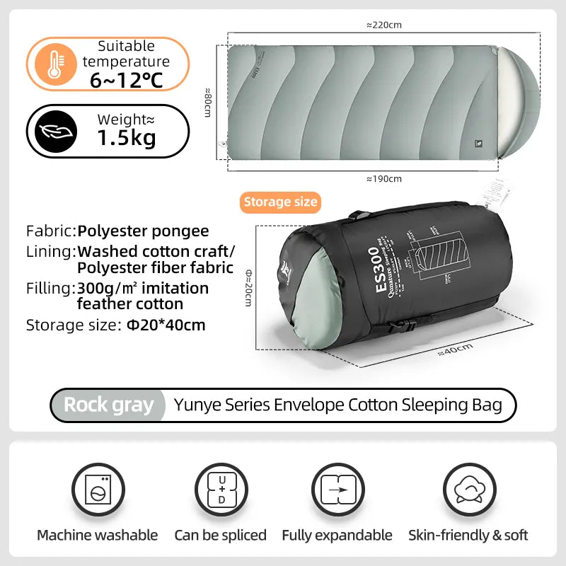 Cotton Envelope Portable Backpacking Sleeping Bag for Outdoor Camping with Compression Sack